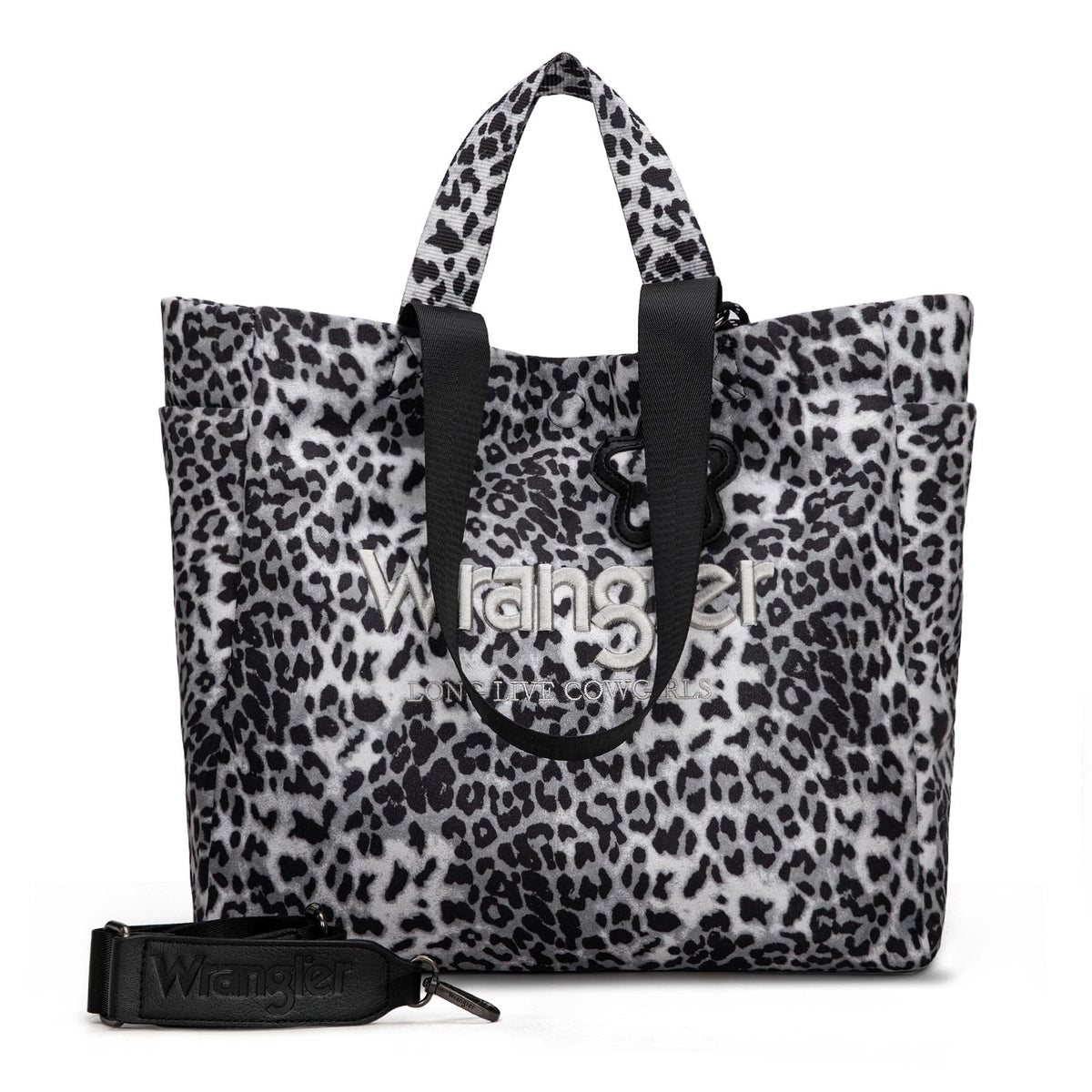 Wrangler Large Tote Bag for Women Designer Leopard Print Purse with Detachable Strap for Travel Work Gym Black WG433-8317BK