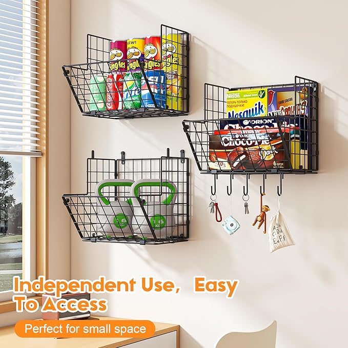 X-cosrack Metal Wire Basket Wall Mount, 3 Tier Wall Storage Organizer