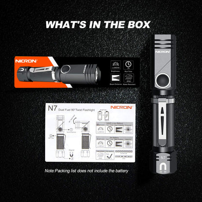 NICRON Flashlight, N7 600 Lumens Tactical Flashlight, 90 Degree Ip65 Waterproof Led Mini Flashlight 4 Modes- Best High Lumens are for Camping, Outdoor, Hiking （Not Including Batteries） Gift