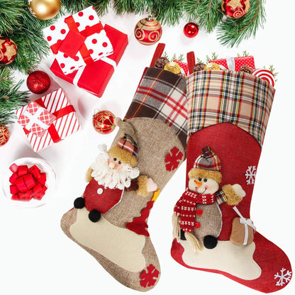 Dreampark Christmas Stockings Bulk 4 Pcs - 18" Classic Xmas Stockings Set of 4 - Santa Snowman Reindeer Penguin Christmas Stocking Decorations Home Decor Party Supplies & Kids Gifts