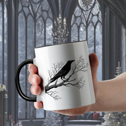 Gothic Raven Mug – Ceramic Crow Coffee Cup for Bird Lovers | Goth Decor Drinkware for Men | Unique Crow Gifts & Gothic Merch