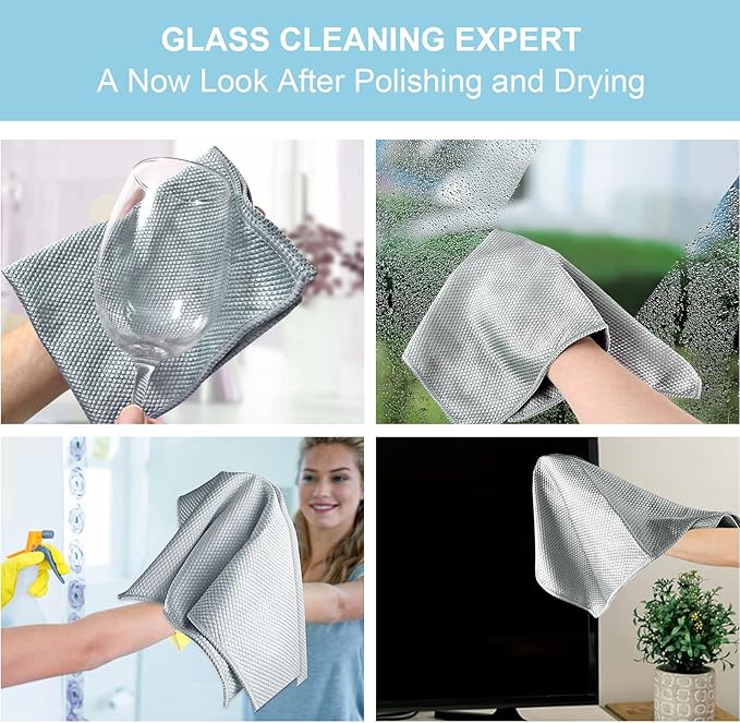Niveaya Microfiber Glass Cleaning Cloth, Stainless Steel Windshield Shower