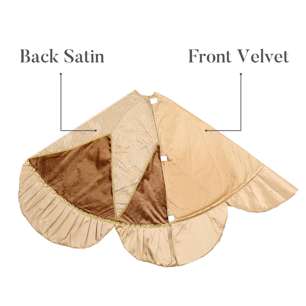 Valery Madelyn Christmas Tree Skirt for Tree Decorations, 60 inch Luxury Sparking Gold Large Xmas Velvet Tree Skirt with Starshaped Sequins Pattern & Ruffle Trim for Chritmas Decor