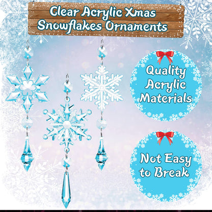 Boao Light Blue 15 Pcs Crystal Snowflake Ornaments for Christmas Tree Acrylic Snowflake Winter Wonderland Decorations for Party Favor Celebration