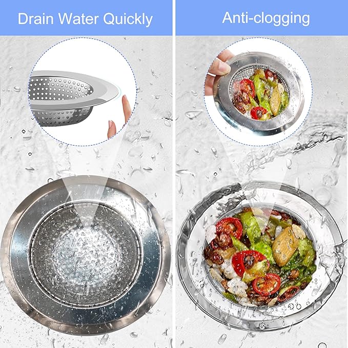 Kitchen Sink Drain Strainer, 4 Pack Stainless Steel and Black Mesh Sink Strainer