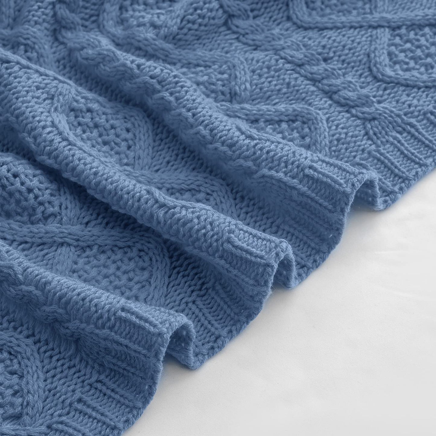 Homiest Dusty Blue Cable Knit Throw, 60 x 80 Inch, Lightweight Acrylic Knitted Blanket with Diamond Texture, Soft & Cozy for Couch, Bed, Sofa