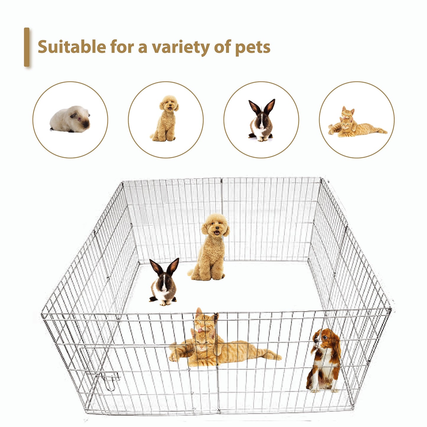 Ellie-Bo Easy-Up 8 Piece Foldable Portable Dog Puppy Play Pen with Door for Indoor/Outdoor Use 76cm High, Rabbit, Cat, Guinea Pigs