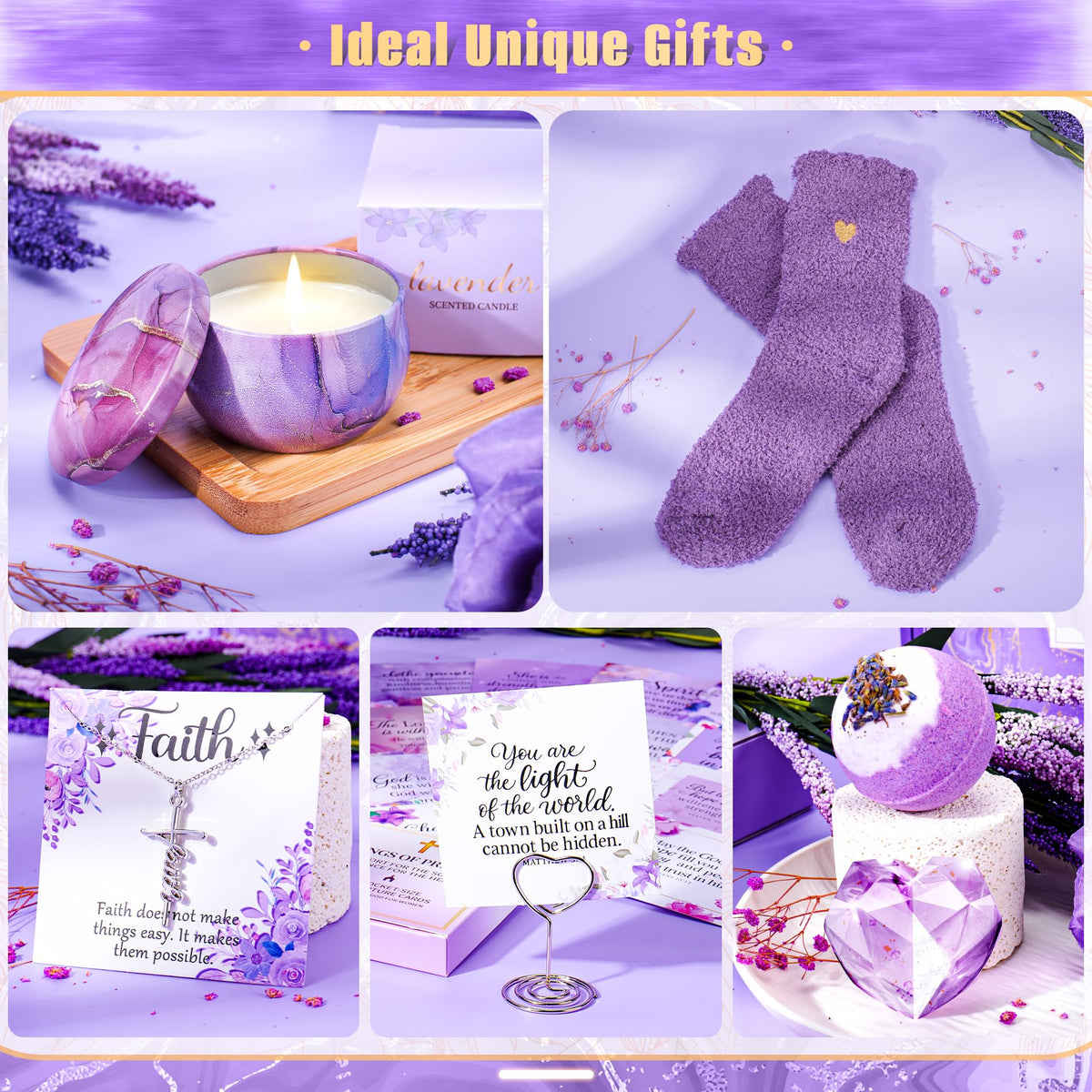 12PCS Christian Gifts For Women Faith - Inspirational Religious Birthday Gifts, Purple Spiritual Baptism Baskets For Mom, Grandma, Wife, Mothers, Friend, Sister,Catholic&Encouragement Birthday Gift