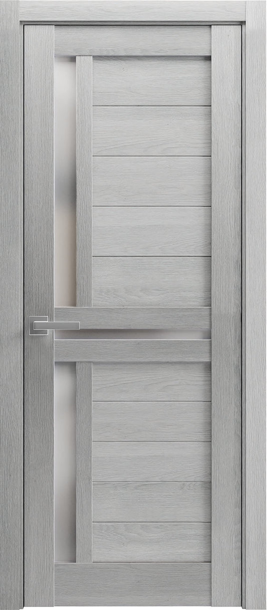 Sartodoors VEREGIO 7288 | 42 x 96 | Light Grey Oak Interior Single Swing Door with Frosted Glass | Solid Wood Door in Modern French Style | Hardware Included