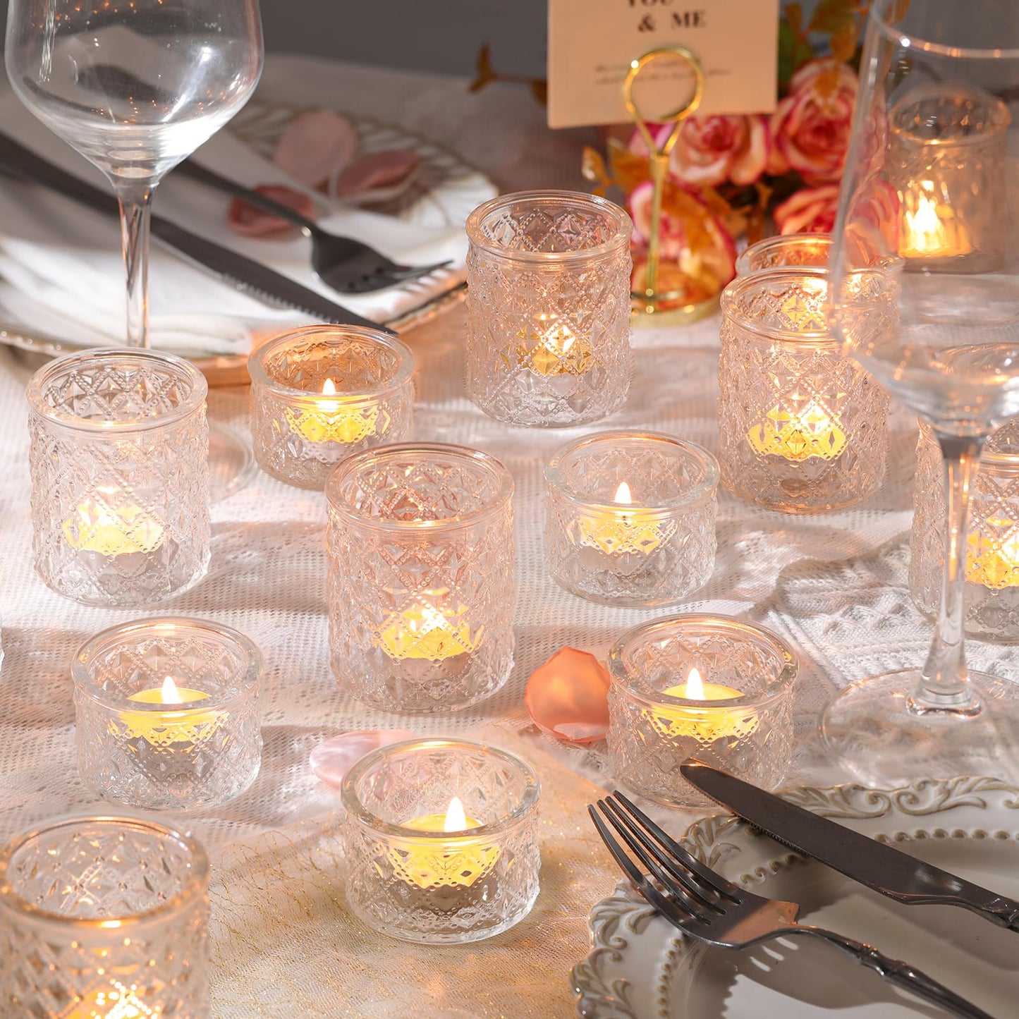 NITIME Assorted Votive Candle Holders Set of 24, Clear Glass Candle Holder in Bulk, Tea Light Holders for Wedding Table Decor, Party & Home Decoration, Fits Standard Votives & Tea Lights