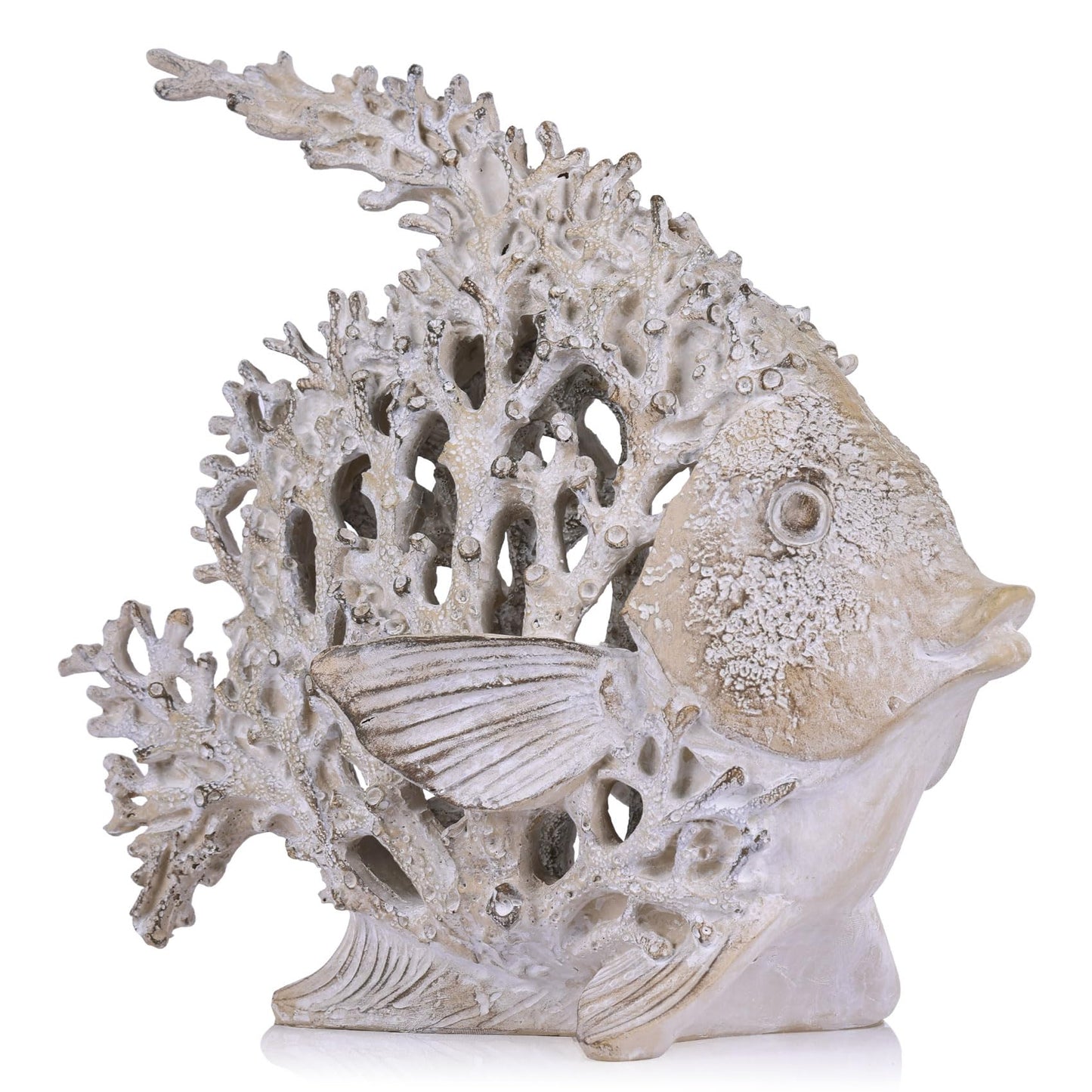 QIANLING Beach Coastal Decor Coral Reef Angelfish Figurines, Modern Nautical Decor Ocean Centerpieces for Living Room, Bathroom, Office, Coffee Table, Beach House, Seaside, Entrance, Shelf Decorative