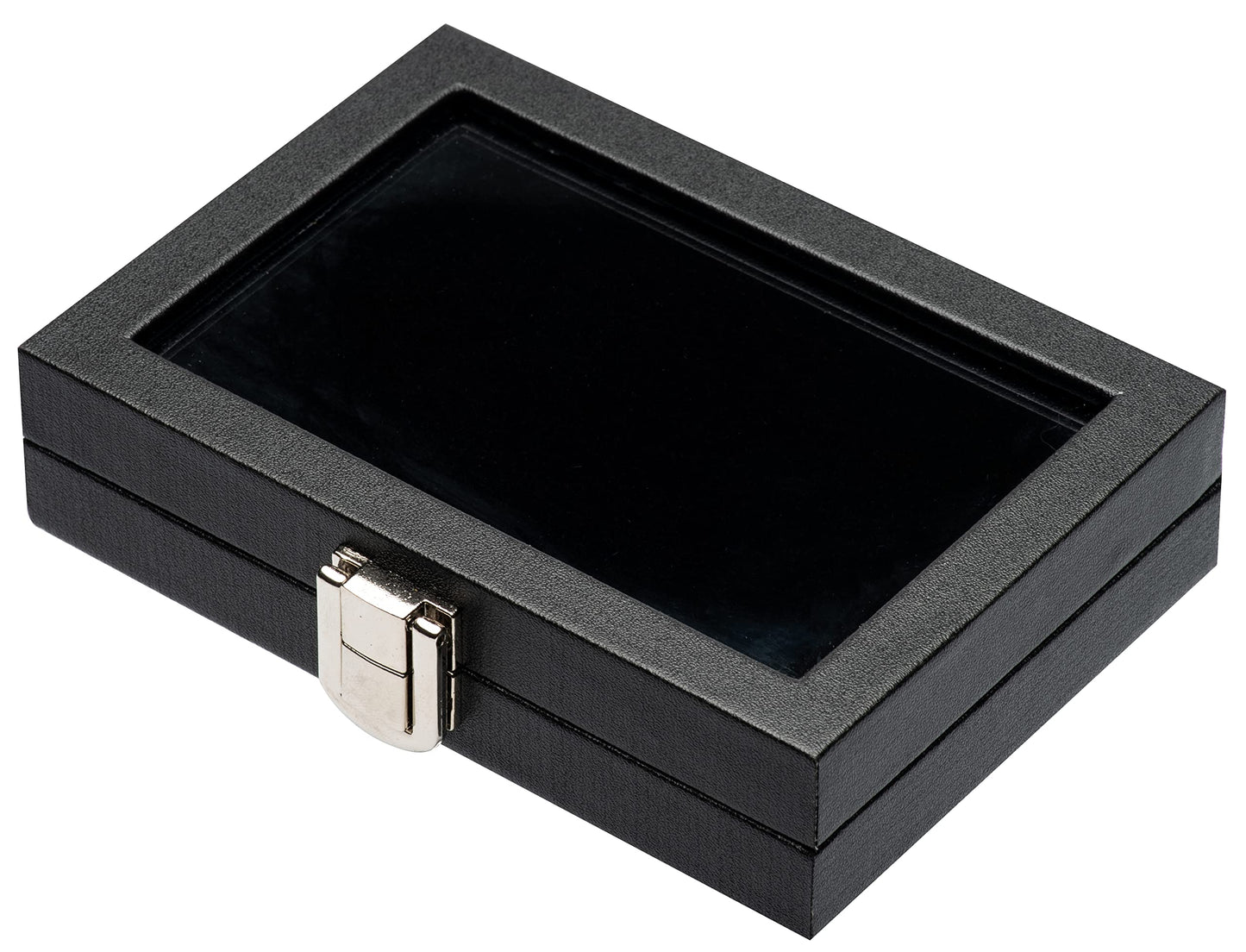 Giftop Jewelry Display Case Tempered Glass Top Lid Black Leatherette,Gemstone Display Case Jewelry Storage Box with Metal Clasp (Small)