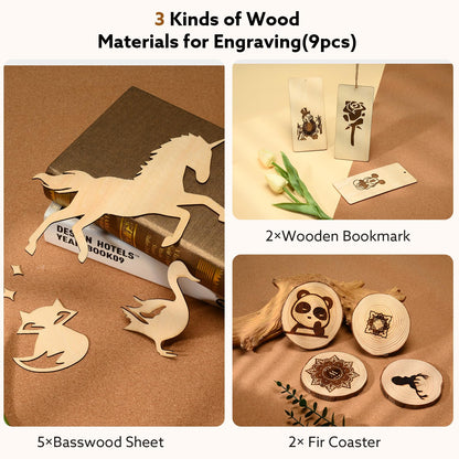 MiniStarCut 80 PCS Laser Materials Exploration Kit, DIY Laser Engraving Supplies Including Metal, Wood, PU Leather, Paper, Rock