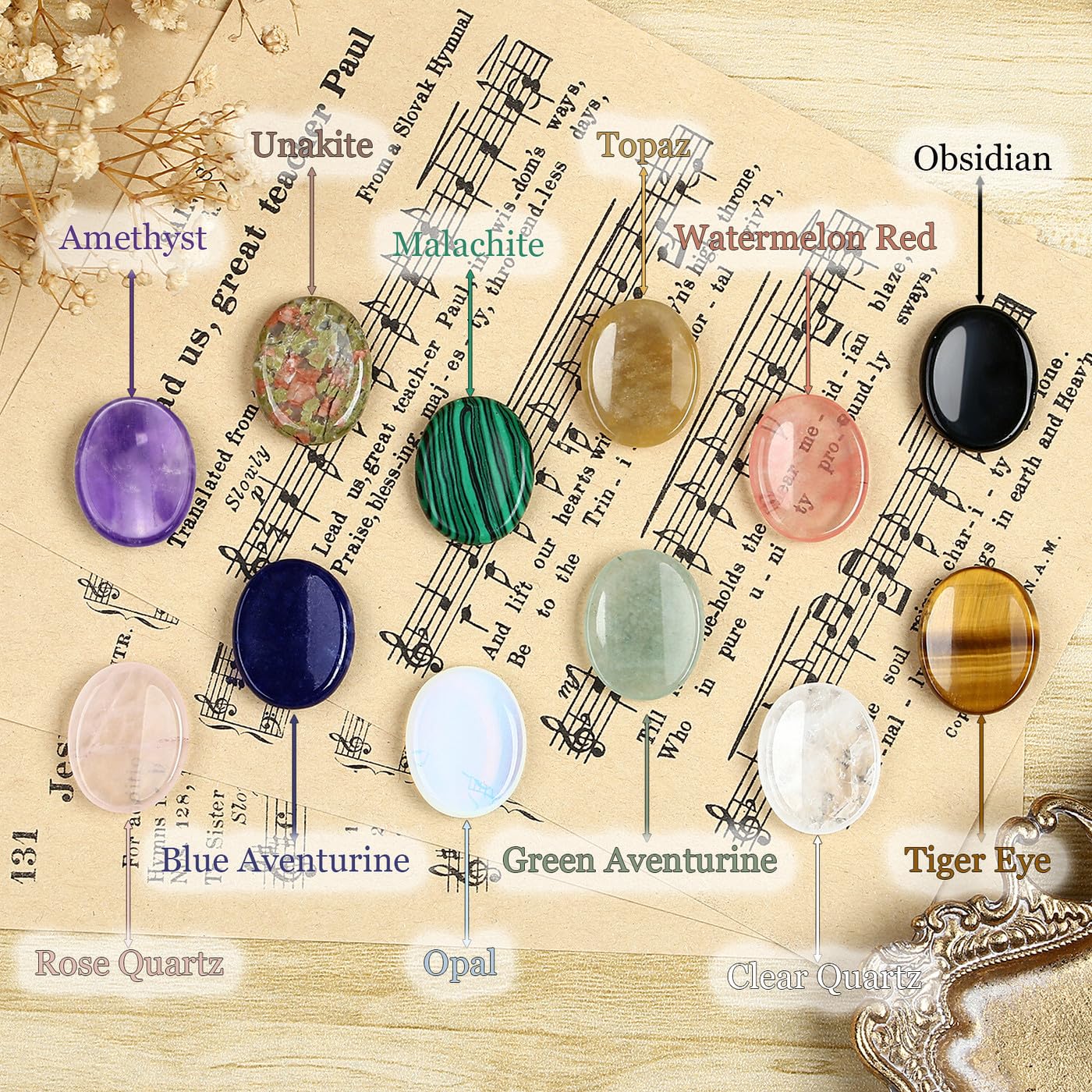 DUQGUHO Worry Stones for Anxiety, Meditation Reiki Relax Thumb Worry Stones, Crystals and Healing Stones Bulk 12PCS, Stress Relief Gifts for Women