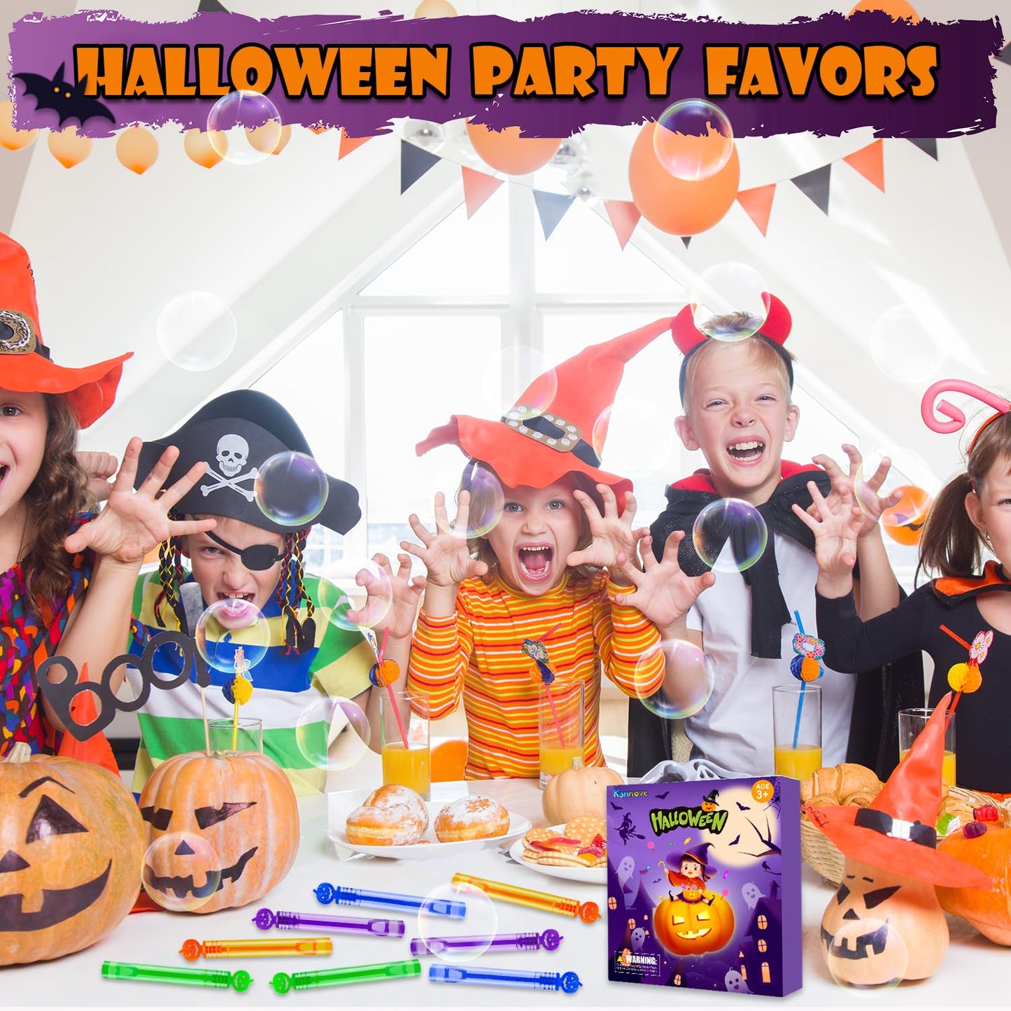 Halloween Treats Non Candy for Kids 32 Pack,Mini Bubble Wands for Toddlers, Halloween Party Favors Supplies Boo Basket Goodie Bag Stuffer Fillers,Small Classroom Toys Gifts Prizes Stuff for Boys Girls