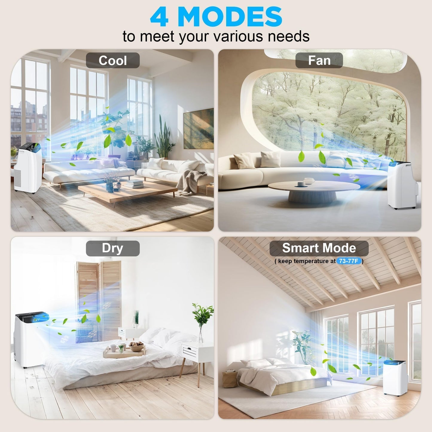 12000 BTU Portable Air Conditioners, Cools Up to 500 Sq.Ft, Free standing AC Unit, Cooling, Dehumidifier, Fan, Sleep Mode, Remote Control & Installation Kit, White