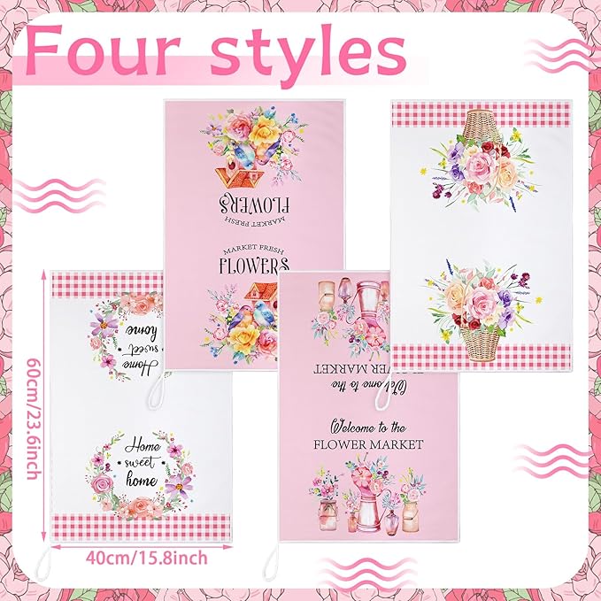 Geyoga 6 Pcs Spring Floral Kitchen Towels Flamingo Dish Hand Towels Sunflower