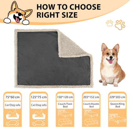 Pawsee Waterproof Dog Blanket Washable, Sherpa Fleece Pet Blanket for Puppies Cats Dogs, Reversible Waterproof Protector Cover for Dog Sofa Bed, 125 x 75 cm, Gray/Tuape