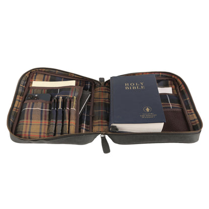 Leather Bible Cover for Men & Women – Zippered Bible Case with Handle, Note & Pen Organizer – Fits Large Study Bible – 11.5x8.5 Inch (Black)