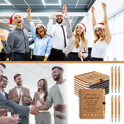 Moinchore 10 Sets Employee Appreciation Gifts Thank You Gifts Inspirational Spiral Notebooks with Sticky Notepad and Bamboo Pen for Team Volunteer Nurse Coworker Teacher Student (May You Be Proud)