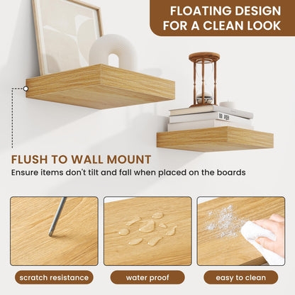 fuqing Floating Shelves for Wall, Wall Mounted Wood Floating Shelf with Invisible Brackets for Living Room, Bathroom, Bedroom, Kitchen Storage and Decor,6.5 Inch Set of 3, Oak