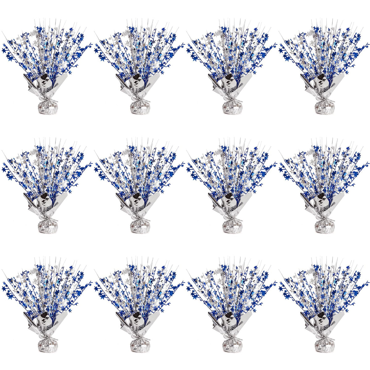 12 Pack Metallic Foil Spary Centerpieces for Tables, Silver NavyBlue Centerpieces for Tables Decorations, Star Brust Table Centerpieces for Birthday Graduation Wedding Baby Shower Party