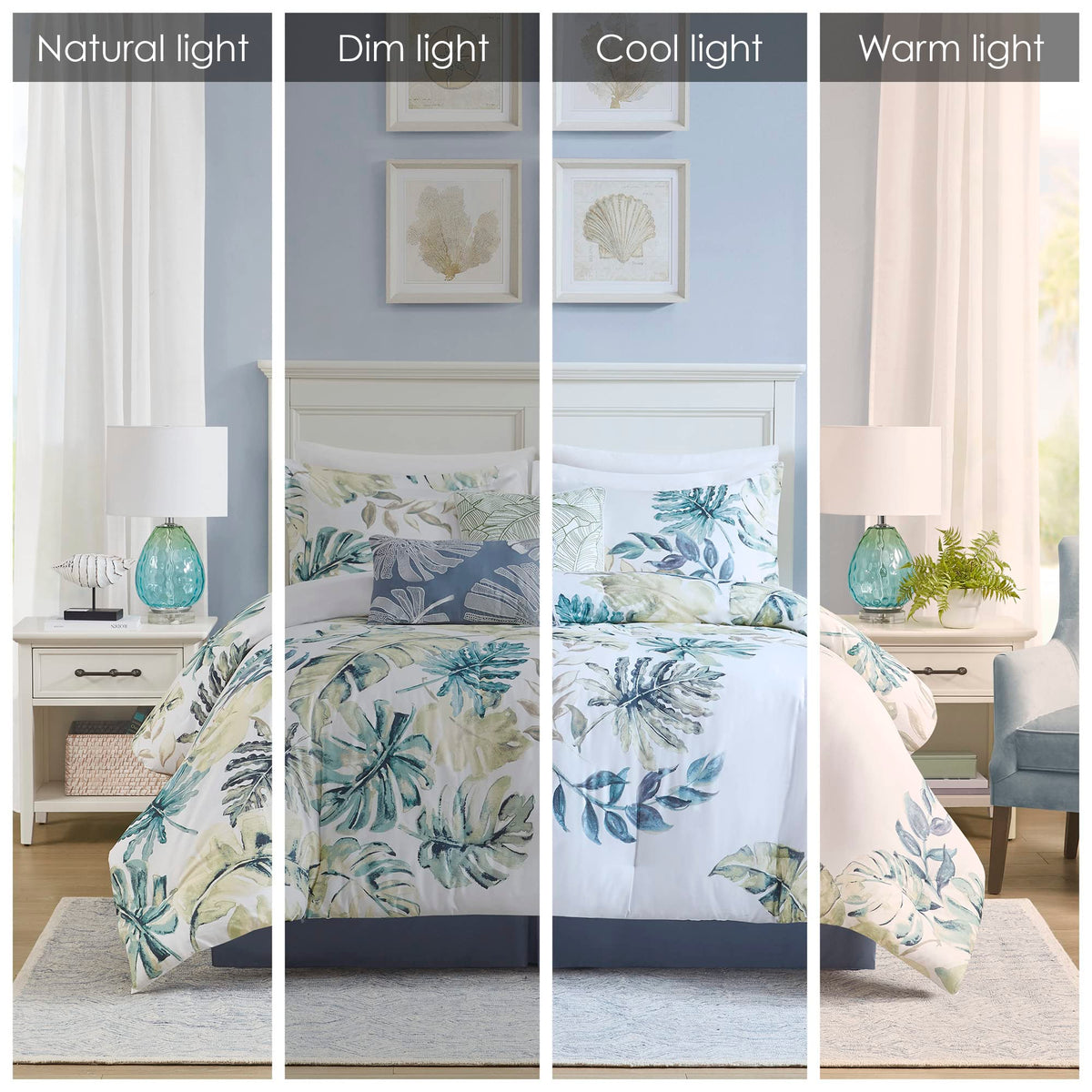 Harbor House Cozy Cotton Comforter Set - Coastal, All Season Down Alternative Casual Bedding with Matching Shams, Decorative Pillows, Lorelai, Monstera Leaf Green King(110"x96") 6 Piece