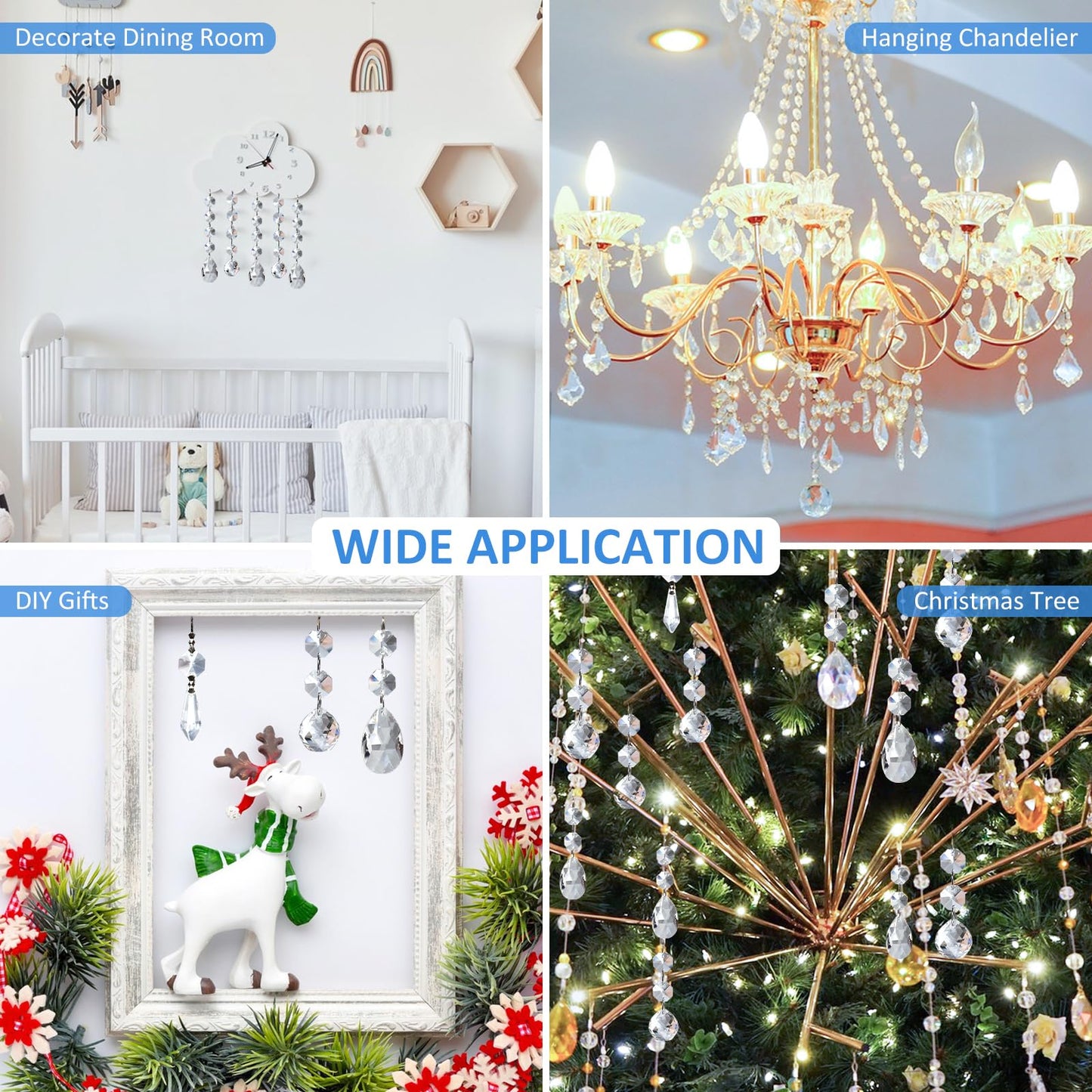 Milkary 44 Pack Chandelier Crystal Prism Replacement, 38mm Hanging Clear Crystal Glass Bead Prisms 20mm Chandelier Crystals Modern for Foyer Wedding Lamp Windows Christmas Tree Decoration