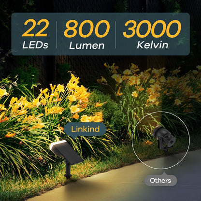 Linkind Solar Lights Outdoor Garden, Dusk-to-Dawn Warm White 3000k Stake Lights Solar Powered, Ip65 Waterproof Solar Spot Lights for Driveway Walkway Decoration, Pack of 2