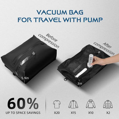 TOLDATLI Vacuum Travel Bags With Pump,Vacuum Seal Bags For Clothing Travel,Ip67 Waterproof Vacuum Bags For Travel,Compression Packing Cubes With Suitcase, Luggage,Backpack (2pcs + Pump+Shoe Bags)