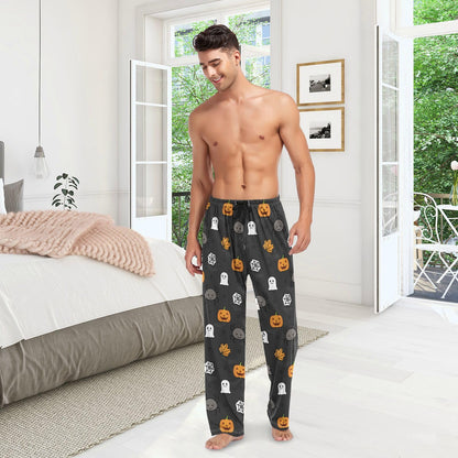 Pumkin Happy Halloween Leaf Spider Pajama Pants Mens Lounge Pants Super Soft Men Pajama Bottoms with Pockets Drawstring Size M