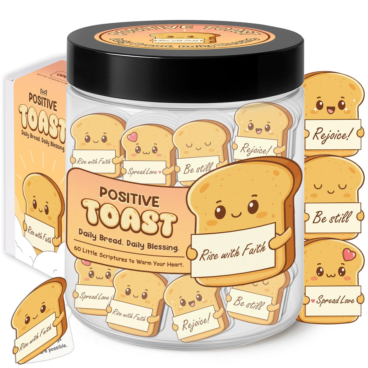 Positive Toast Scripture Jar - 60 Daily Bible Blessings, Christian Encouragement Cards, Faith Gift for Women, Teens, Kids & Coworkers