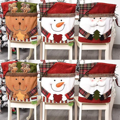 APXPF Christmas Chair Covers Set of 6 Christmas Chair Back Covers for Dining Room Cute Santa Chair Cover Party Chair Covers Christmas Decorations Red