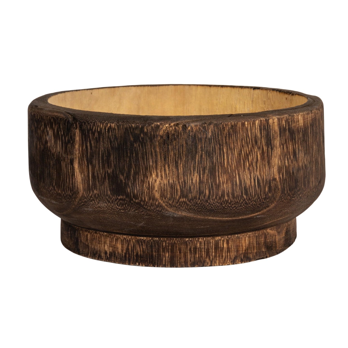 Creative Co-Op Round Paulownia Wood Decorative Bowl, Marbled Brown Finish