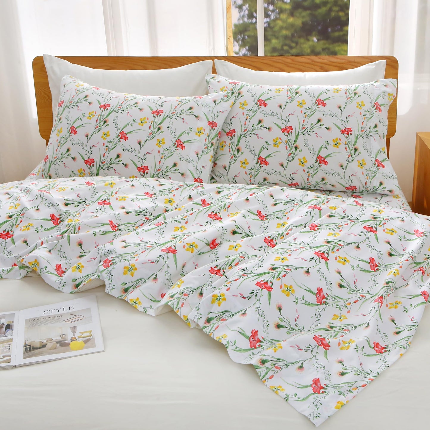Viviland Queen Bed Sheet Set - 4 Piece Double Brushed Microfiber Bedding - Deep Pocket Up to 15", Ultra Soft, Breathable & Wrinkle Resistant Skin-Friendly Cooling Sheets for Adult - Gilded Romance(Q)