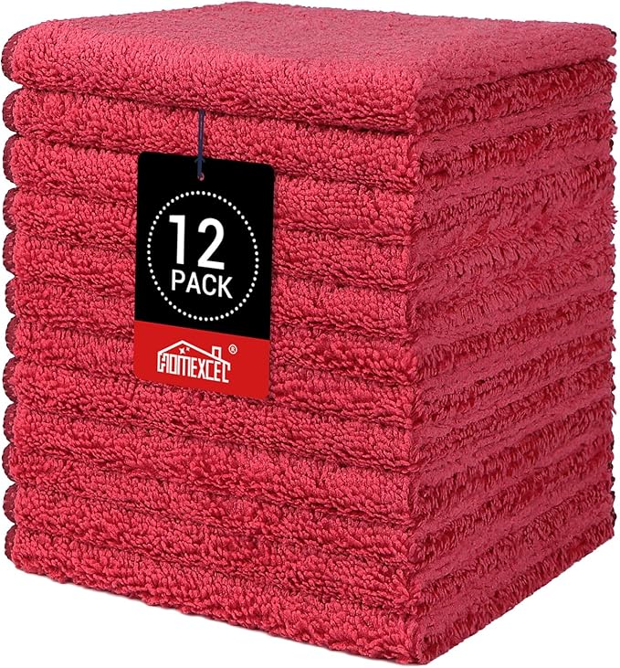 HOMEXCEL Red Microfiber Washcloths 12 Pack, Highly Absorbent and Soft Face Towel