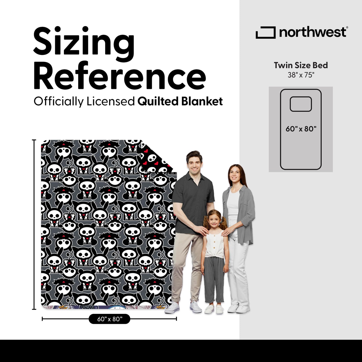 Northwest Skelanimals Party Quilted Throw Blanket 60x80 inches