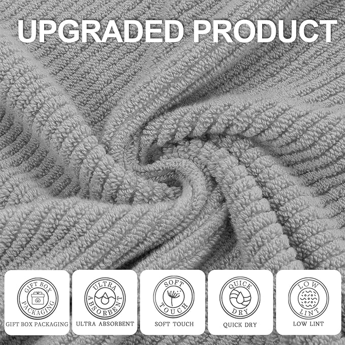 VOOVA & MOVAS Grey Hand Towels for Bathroom, Large 18" x 28"