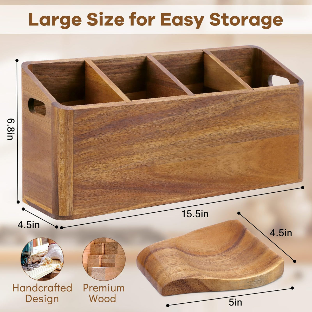 Wooden Kitchen Utensil Holder Countertop, Wooden Cooking Utensil Holder