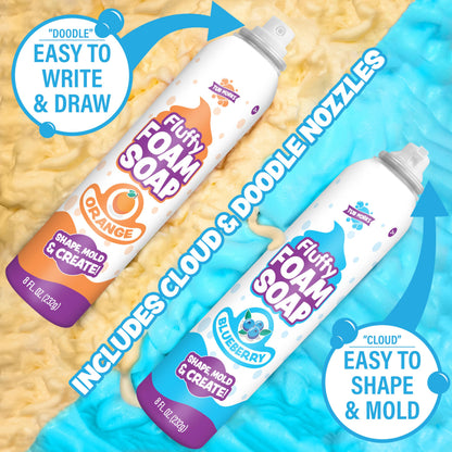Tub Works® Fluffy Foam Soap, Variety 6 Pack | Shape, Mold & Create Bath Art with Soft Bath Foam for Kids | Gentle, Cleansing Kids Bath Soap | Easy-to-Use Spray Nozzles | Fruity, Fun Bath Colors