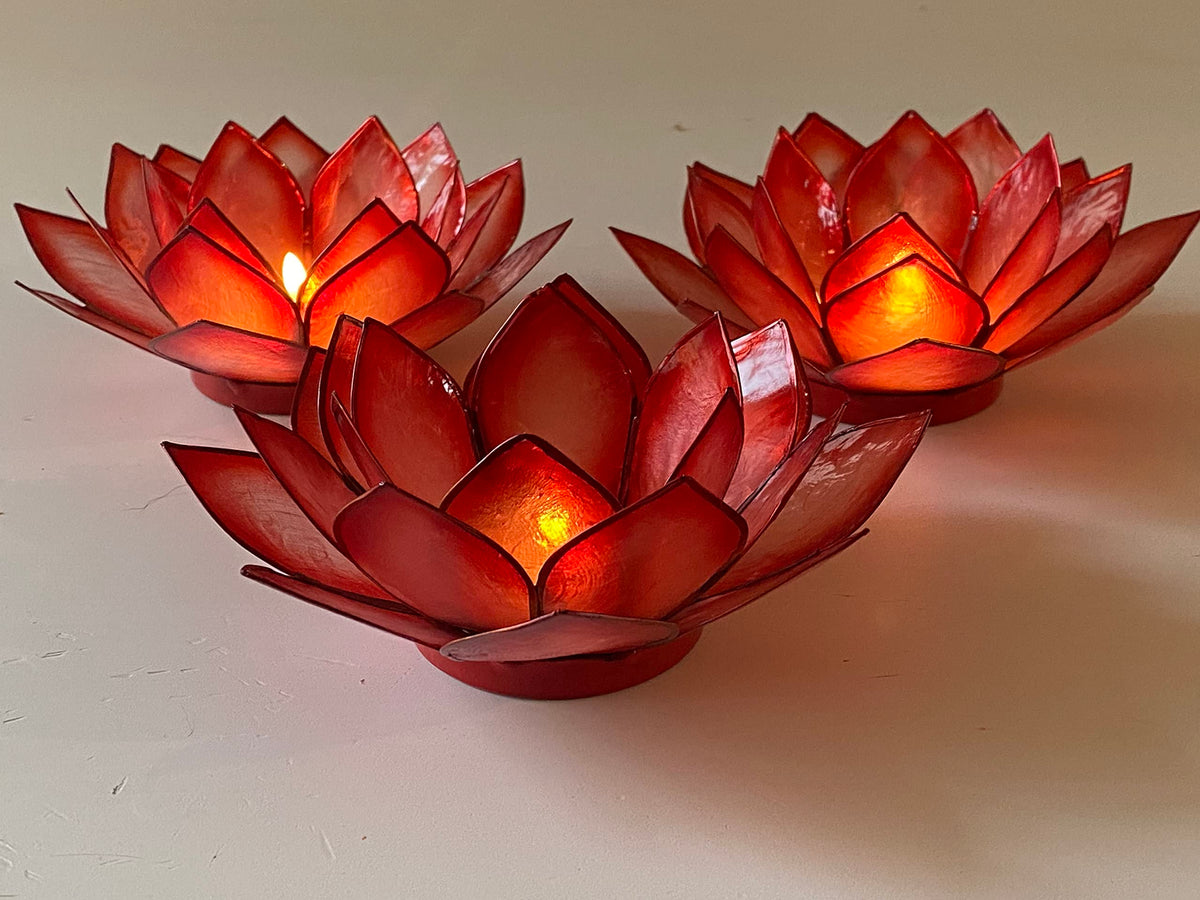 Om Gallery Capiz Shell Lotus Flower Decor Tealight Candle Holder for Serene Ambiance -Decorative Candle Holders for Meditation, and Relaxation, Horizon