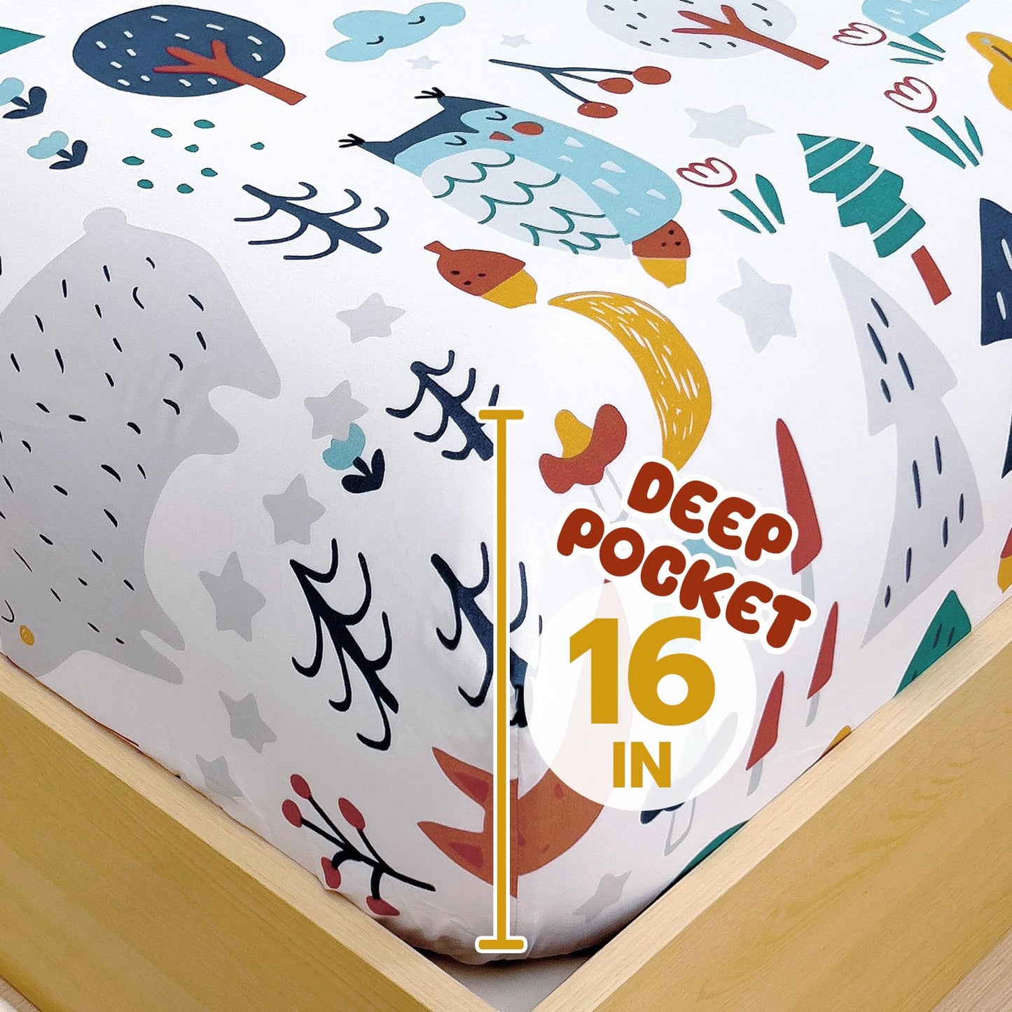 Homilay Full Sheet Set Kids - Cute Fox 4 Pieces Soft Microfiber Cartoon Style Bedsheets for Boys Girls Teens, Oeko TEX Breathable 15 Inch Deep Pocket Sheets(Forest)