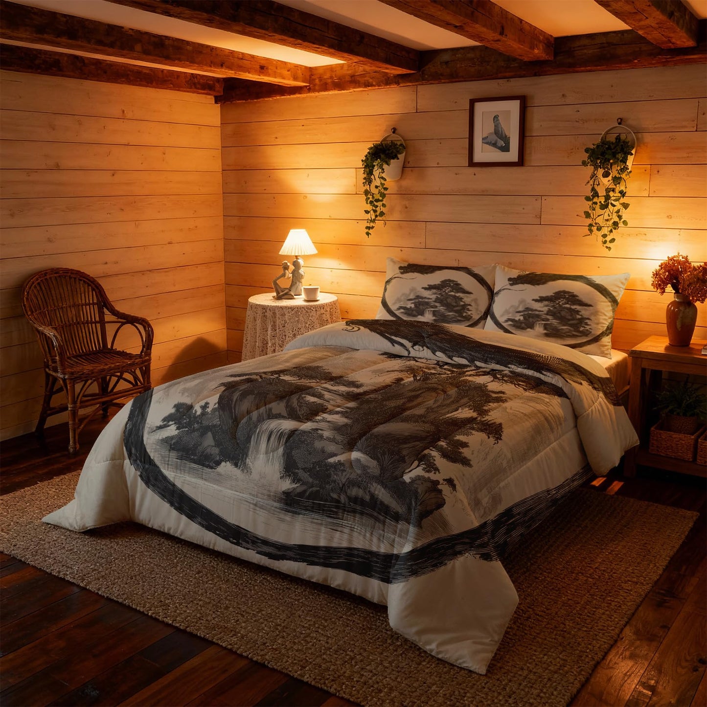 ZDABAOEC Chinese Dragon Twin Comforter Set 2 Piece, 1 Pillow Sham, Oriental Asian Japanese Style Reversible Down Alternative All Season Bedding, Soft Microfiber, Chinese Dragon Bedroom Decor