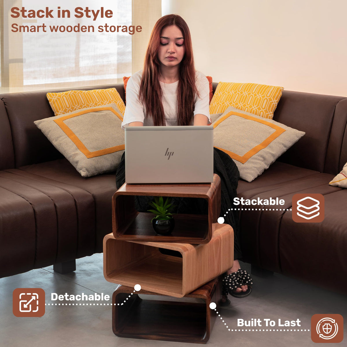 Contempa Wooden Cube Storage Book Shelf Organizer, Bookcase for Bedroom, Livingroom, Dormroom, Home Office, Studyroom, Home Decor and Contemporary Spaces (Walnut | Pack of 1)