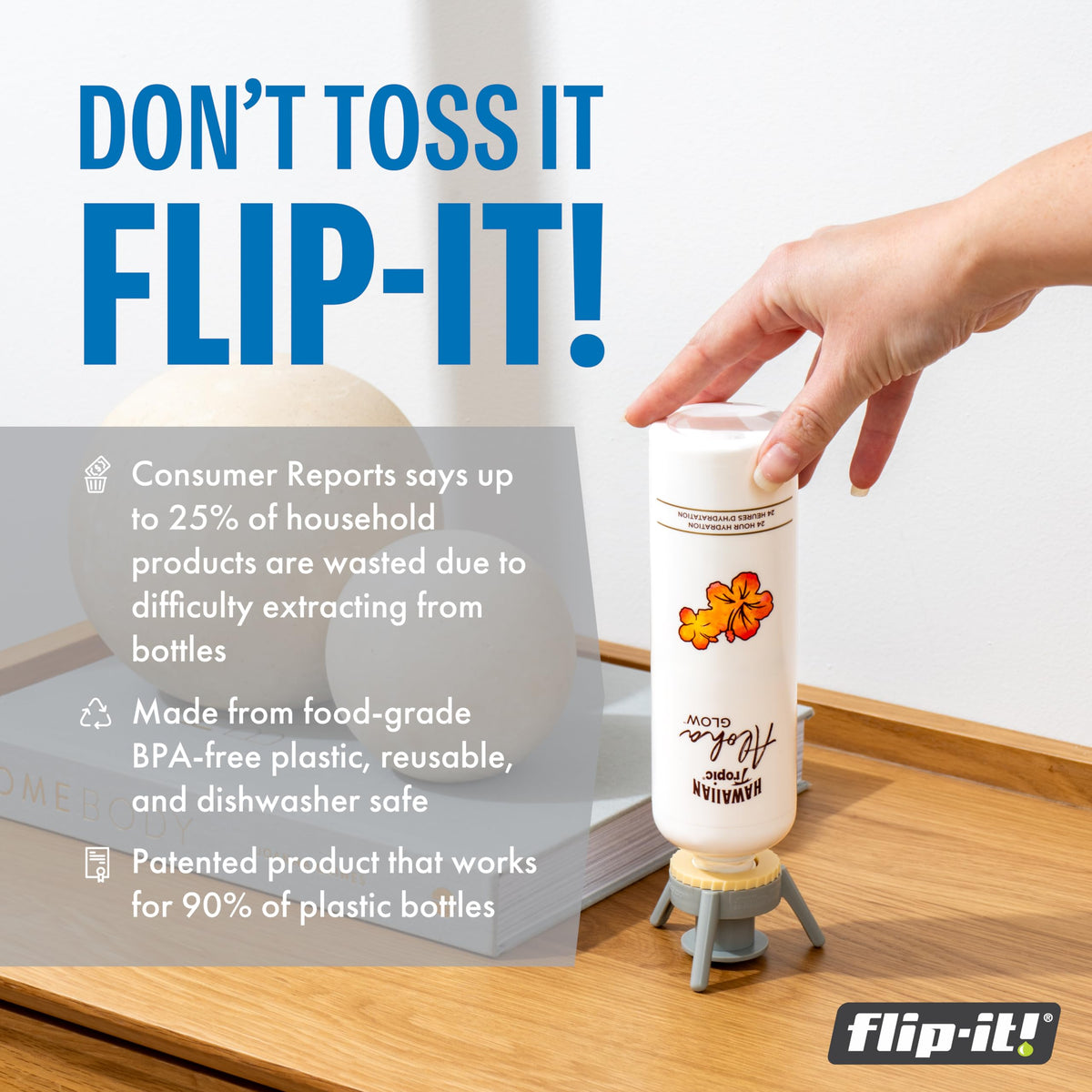 Flip-It! Bottle Emptying Kit – 6 Bottle Pack - No more wasted product - Fits most plastic bottles – 6 Base Caps, 6 Adapters – Pastel Color Edition