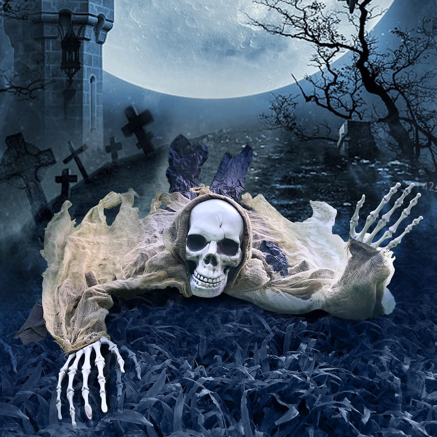 ESSENSON Halloween Zombie Groundbreaker, 65 Inch Skeleton Prop for Outdoor, Lawn, Yard, Patio Decoration, Graveyard Haunted House Decor