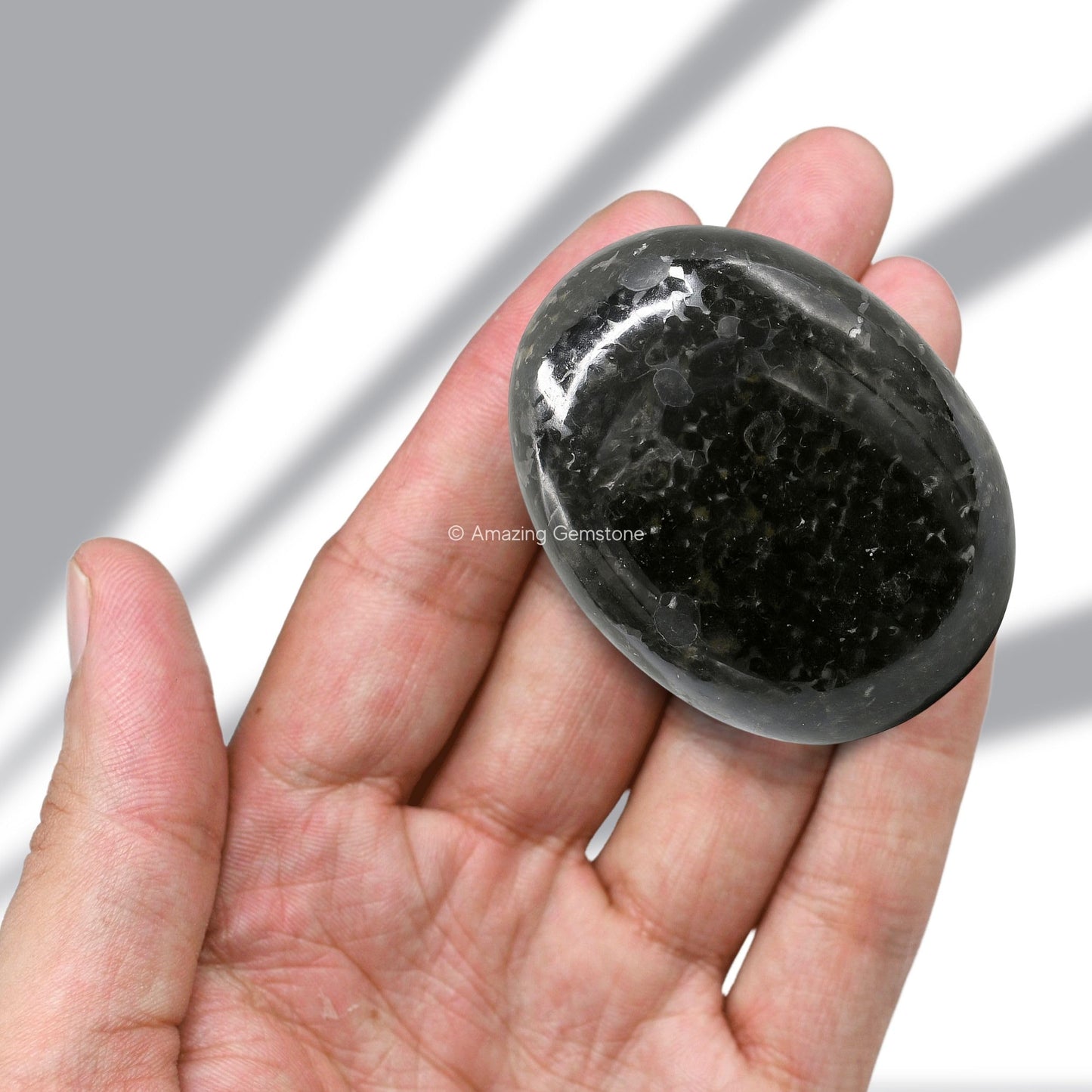 Amazing Gemstone Nuummite Crystals and Healing Stones - Large Palm Stone Crystals Piedra - Crystal for Good Luck, Balanced Positive Energy, Meditation - Unique Stocking Stuffers, Gifts for Women