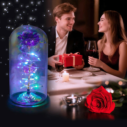 Childom Valentines Day Rose Gifts for Her,Birthday Gifts for Women Mom Mothers Day,Flowers for Delivery Prime,Rotating Purple Light Up Rose in A Glass Dome,Anniversary Valentines Rose Gift for Wife