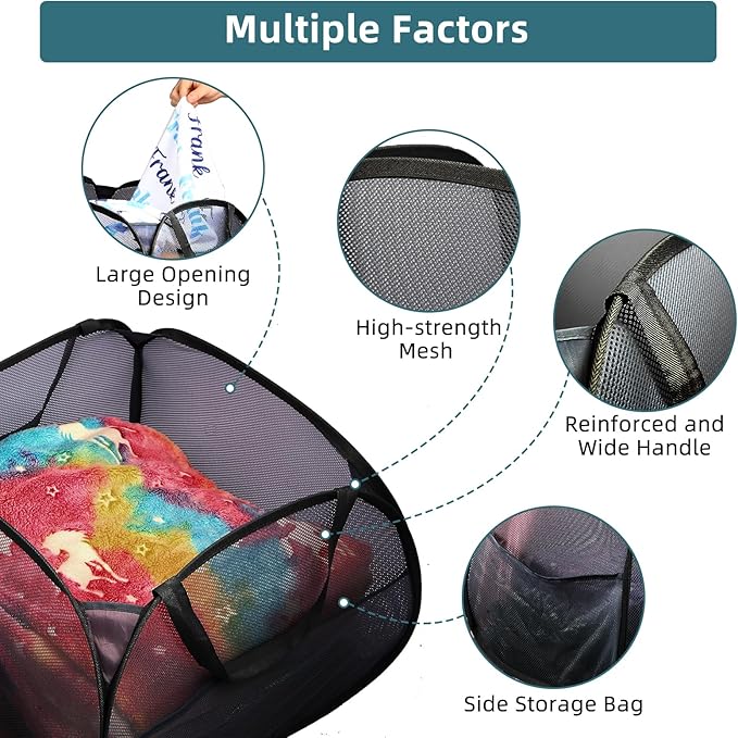 Collapsible Laundry Baskets, 90L Large Foldable Laundry Basket, Durable Mesh