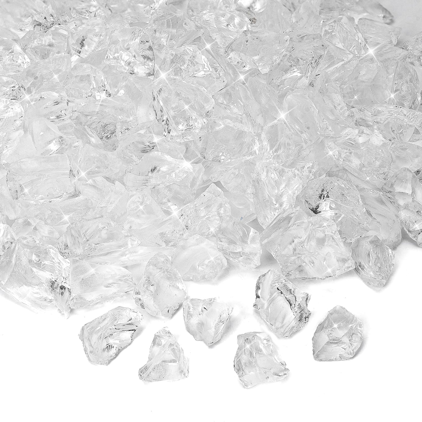 Mr. Fireglass Crushed Fire Glass for Natural or Propane Fire Pit, 10 Pounds Decorative Recycled Fireplace Glass Rocks for Fire Pit Fireplace and Landscaping, High Luster Crystal Ice